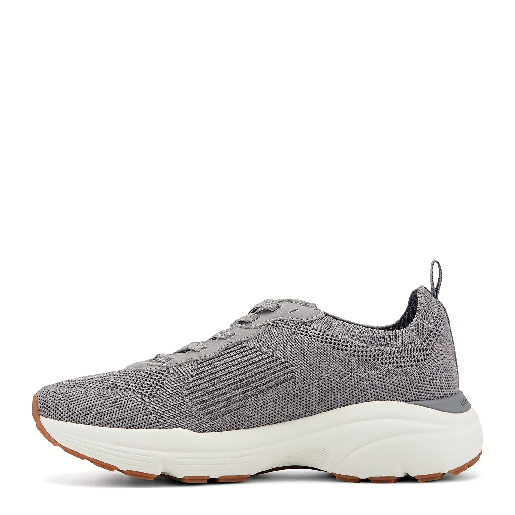 Pair of lace-up knit sneakers photographed from above on a plain background
