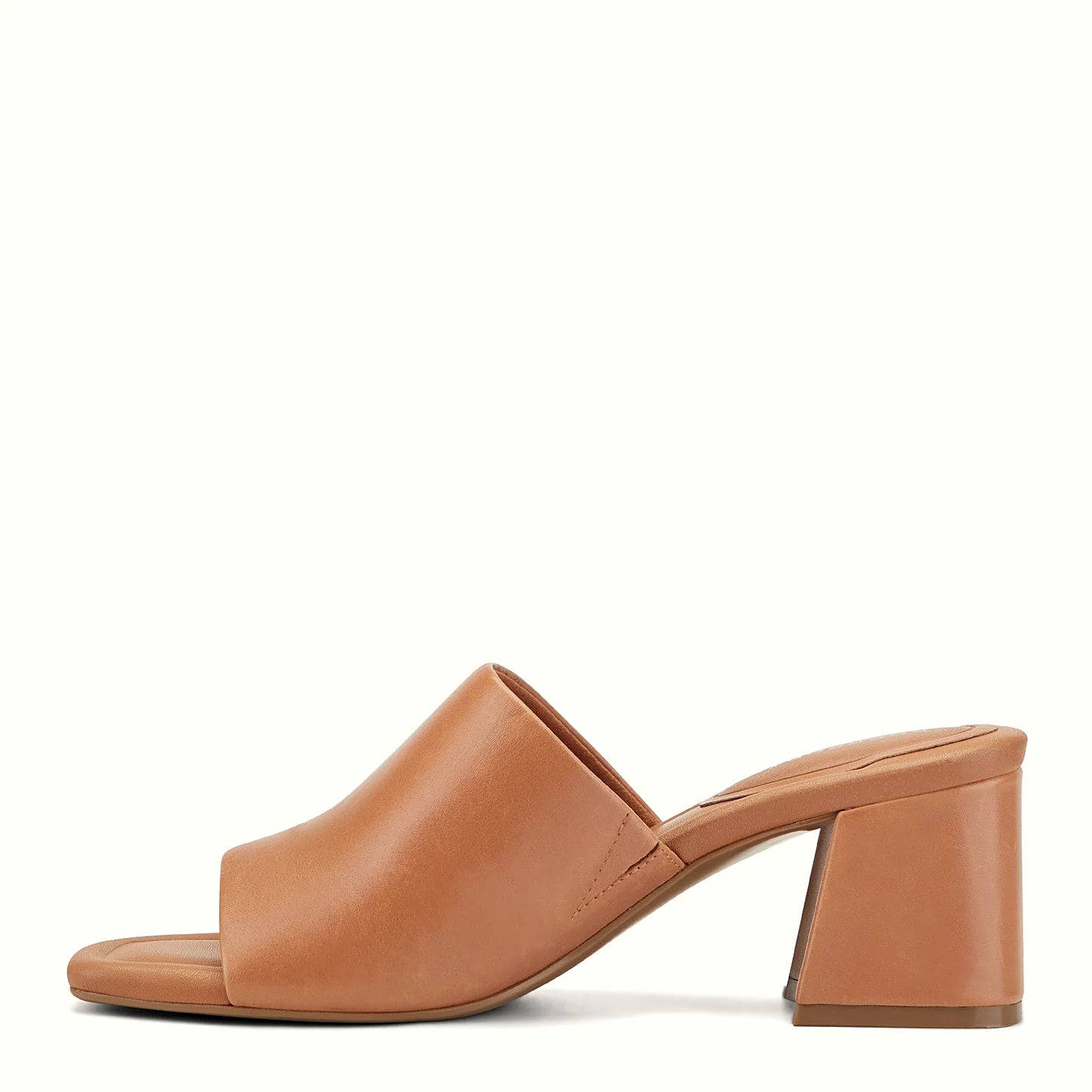 Pair of wide band slide sandals photographed from above on a plain background
