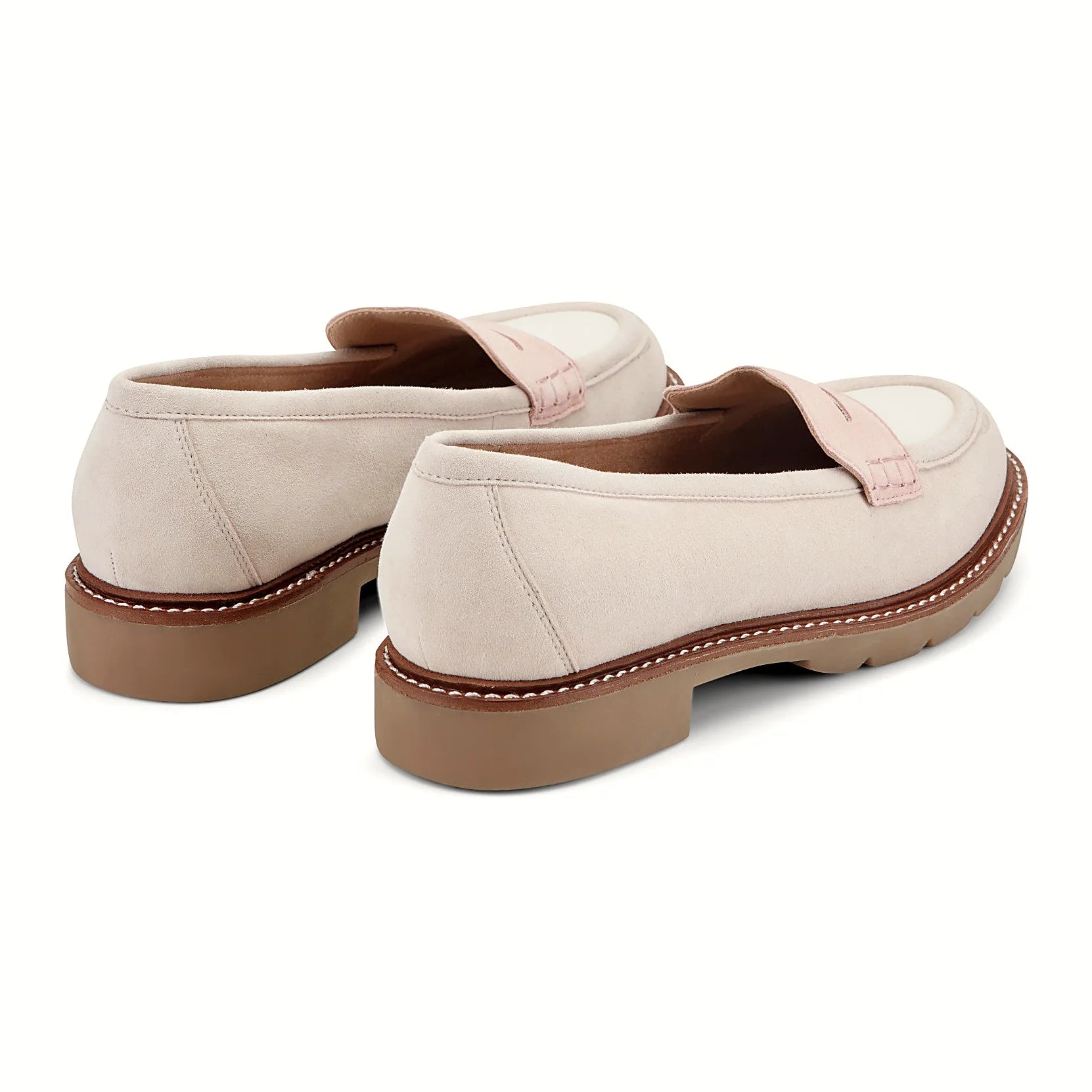 Rear view of a lug sole loafer showing the heel and tread depth
