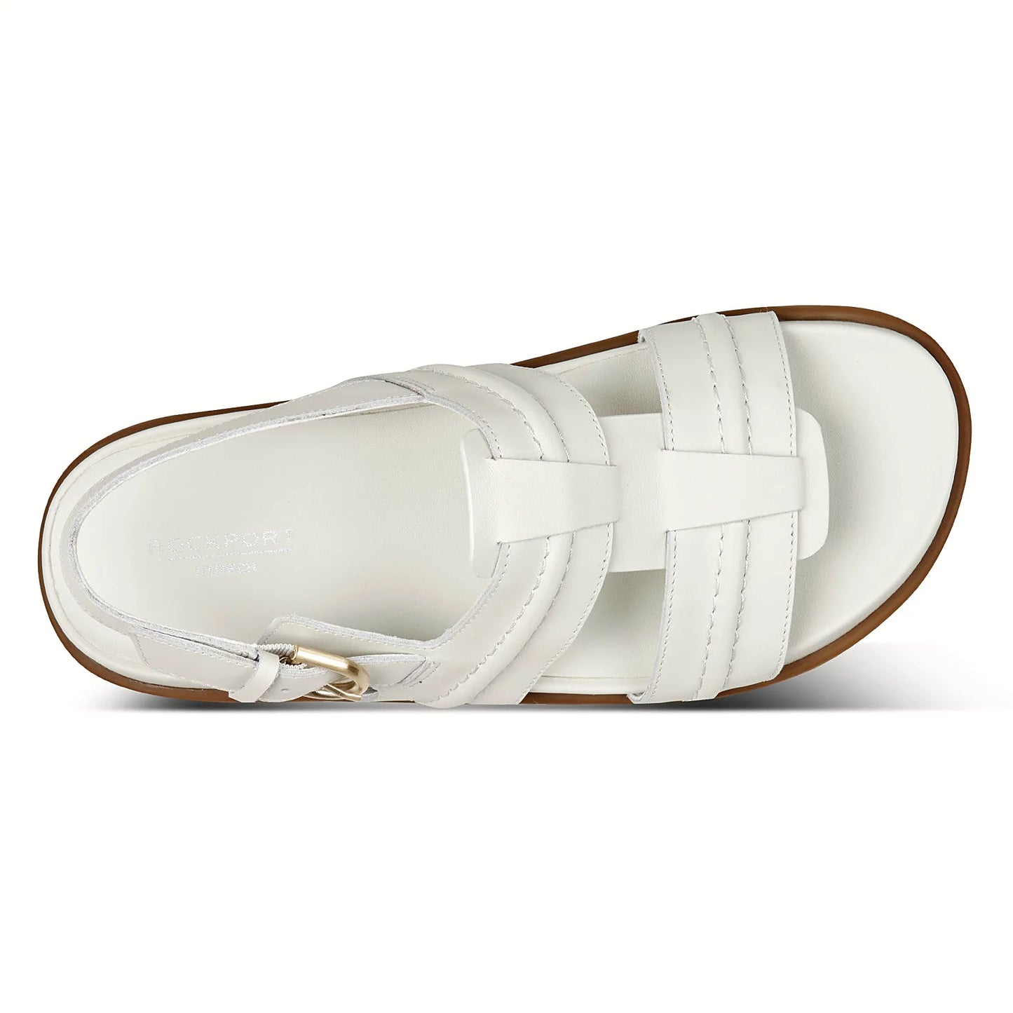 Pair of fisherman slingback sandals photographed from above on a plain background