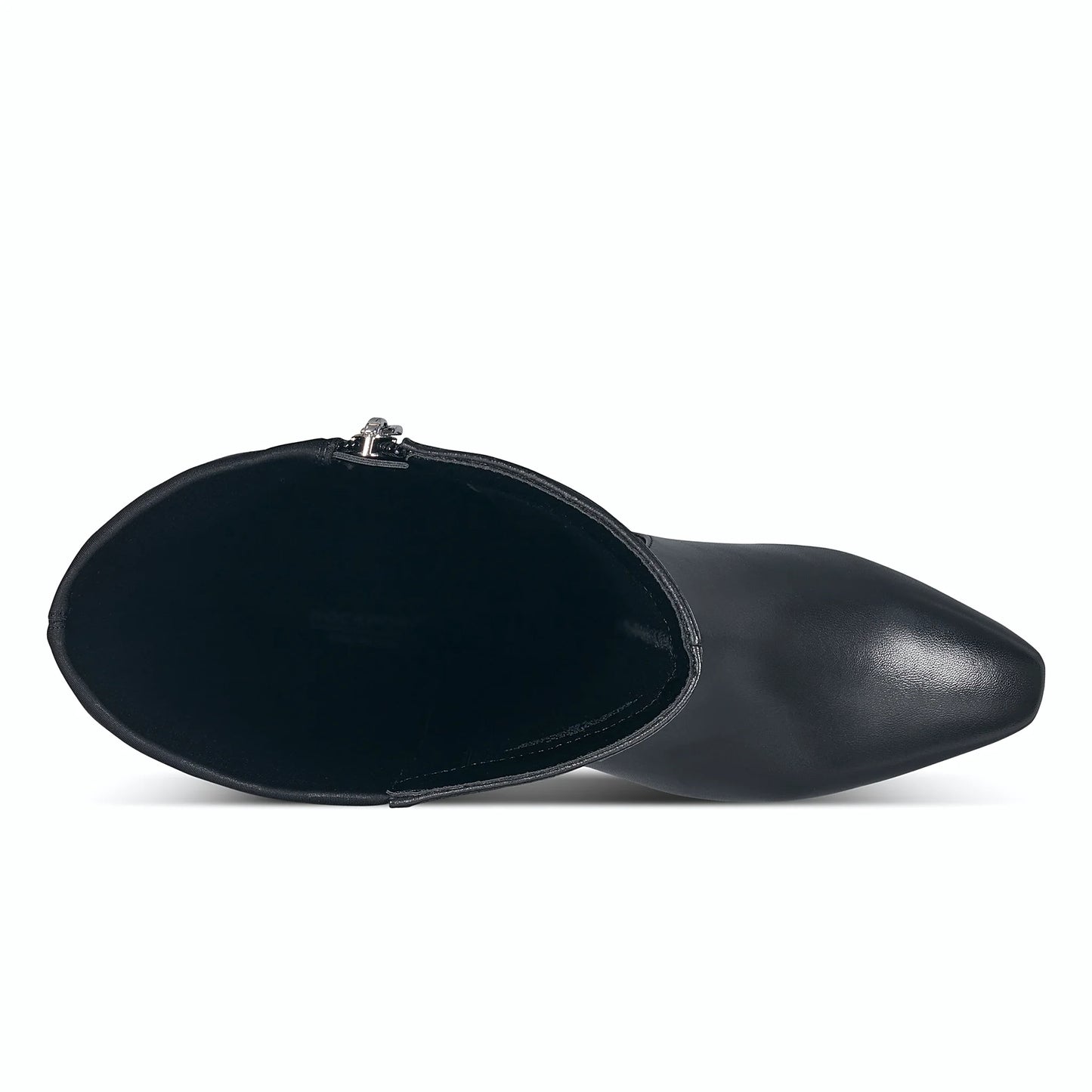 Pair of tall dress boots photographed from above on a plain background