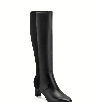 Close view of the tonal stitching along the shaft seam of a tall boot