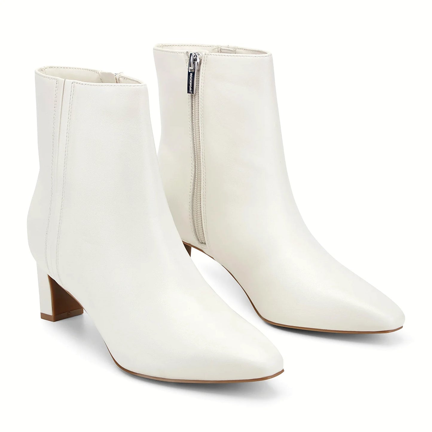 Close view of the textured calf hair finish and seam lines on a bootie