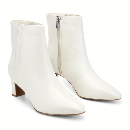 Close view of the textured calf hair finish and seam lines on a bootie