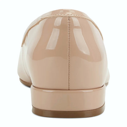 Rear view of a ballet flat showing the low block heel