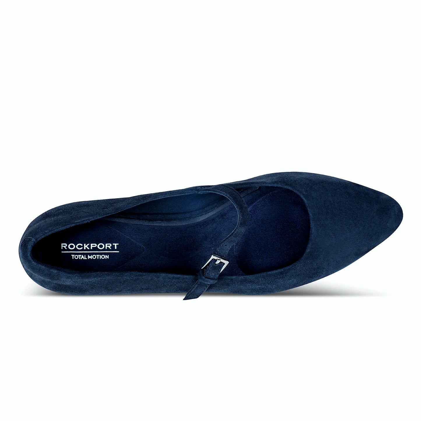 Pair of mary jane pointed flats photographed from above on a plain background