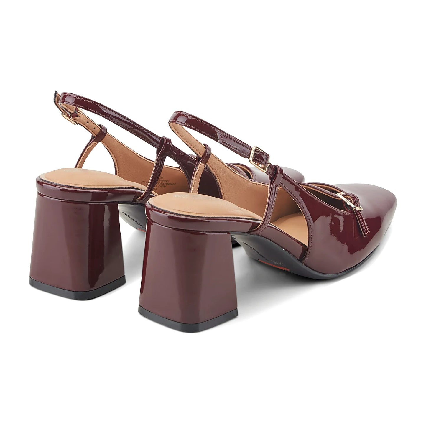 Rear view of a slingback pump showing the adjustable back strap