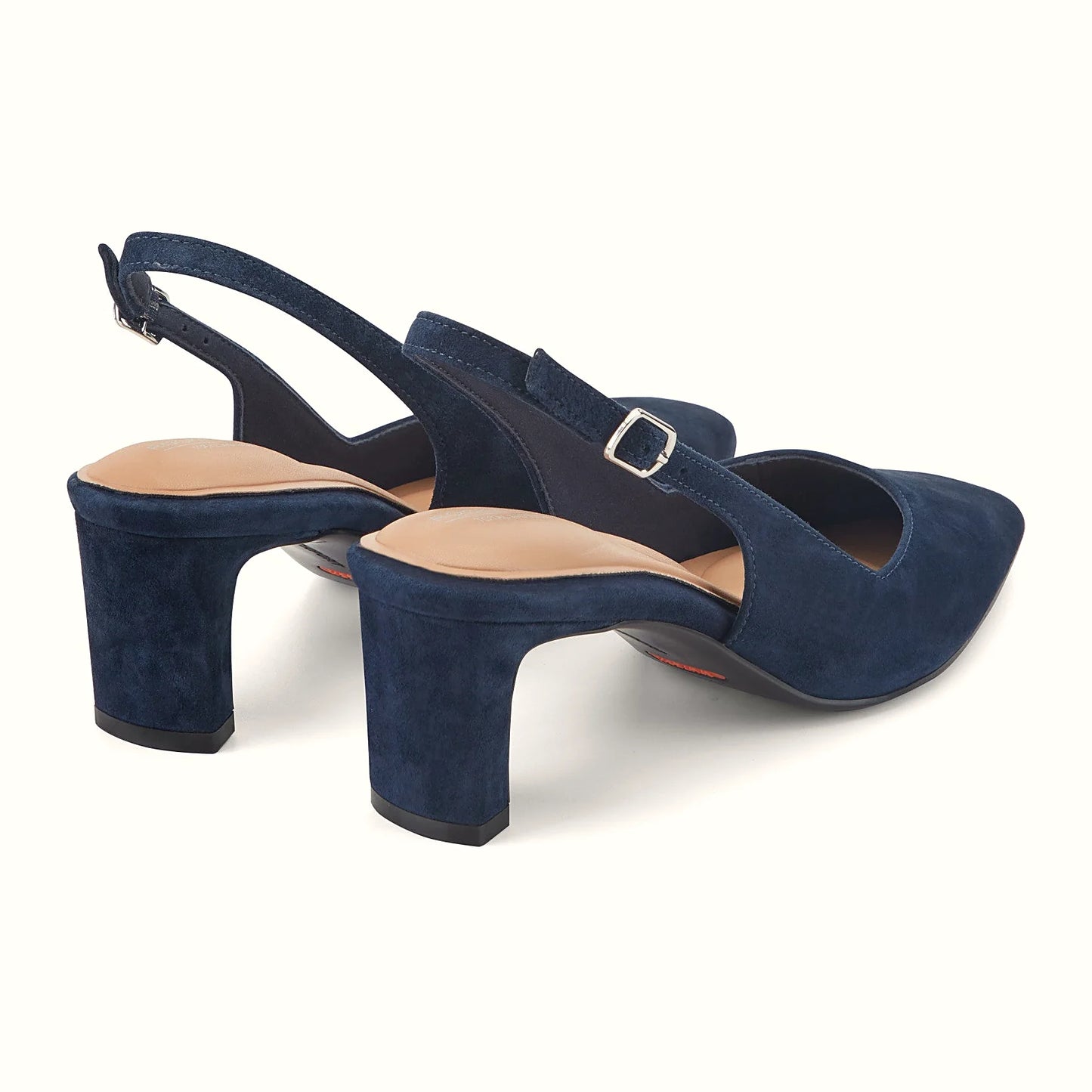 Rear view of a backstrap pump showing the heel and fastening