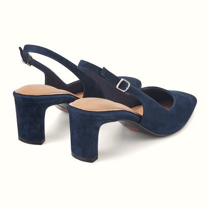 Rear view of a backstrap pump showing the heel and fastening