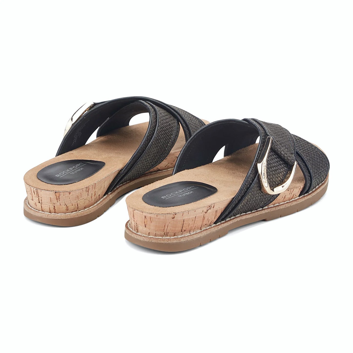 Rear view of a slide sandal showing the low-profile midsole and outsole